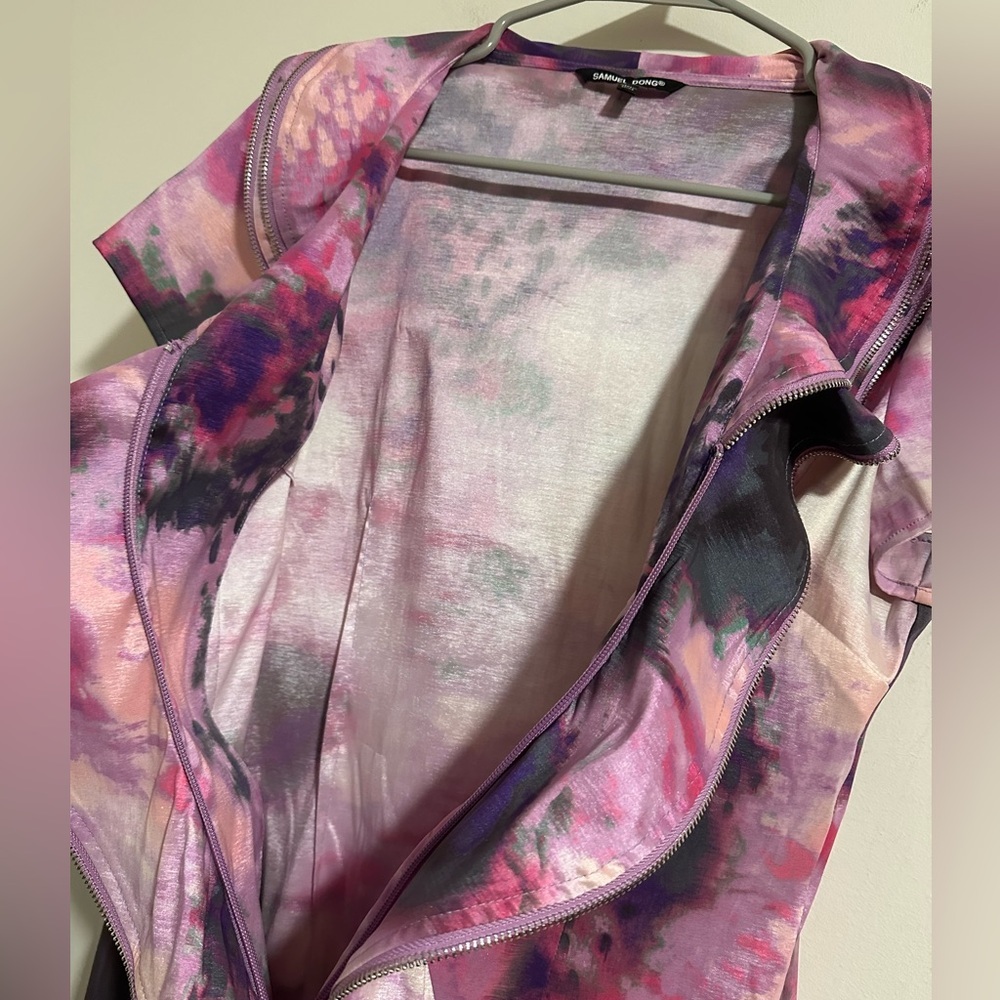 Samuel Dong Ruffle Zipper Front Abstract Watercol… - image 4